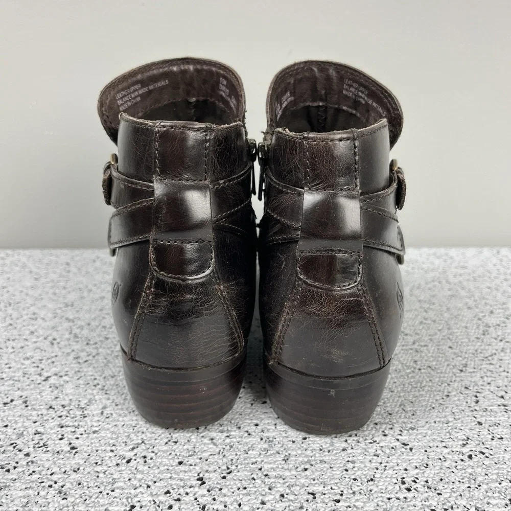 Born Shoes Baily Ankle‎ Boots Womens 10M Dark Brown Leather Buckle Accent
